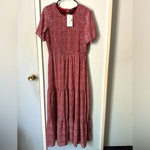 Women’s Casual Short Sleeve Crew Neck Printed Flowy Maxi Tiered Dress